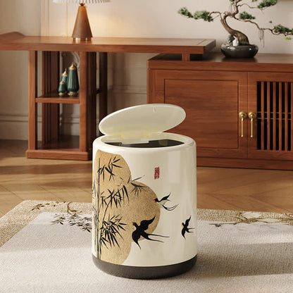 Floral Magpie Double Layer Trash Can - A - Press-to-open - 9"W x 9"L x 12"H - image 5