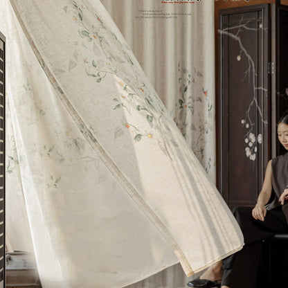 Bird and Plant Print Sheer Linen Gauze Curtain - image 5