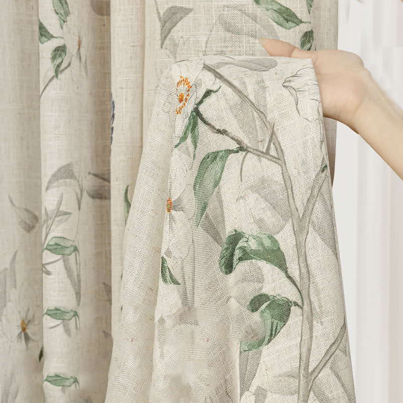 Bird and Plant Print Sheer Linen Gauze Curtain - image 6