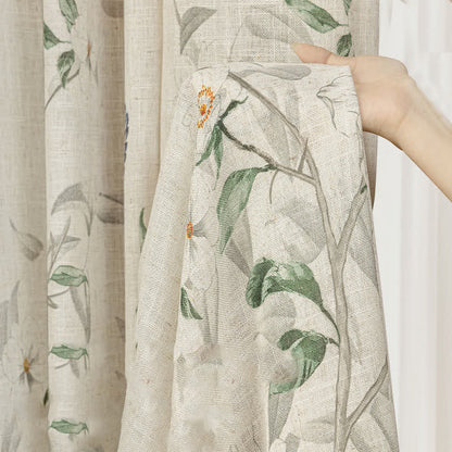Bird and Plant Print Sheer Linen Gauze Curtain - image 6