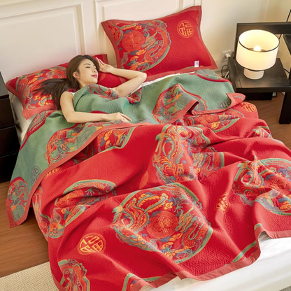 Vintage Three Layer Cotton Gauze Reversible Quilt - image 2