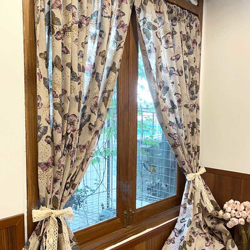 Rustic Butterfly Printed Cotton Linen Curtain - image 2