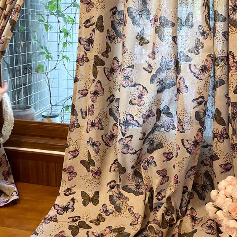 Rustic Butterfly Printed Cotton Linen Curtain - image 3