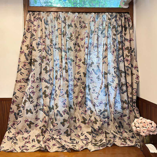 Rustic Butterfly Printed Cotton Linen Curtain - Hook - 55"W x 98"L - image 0