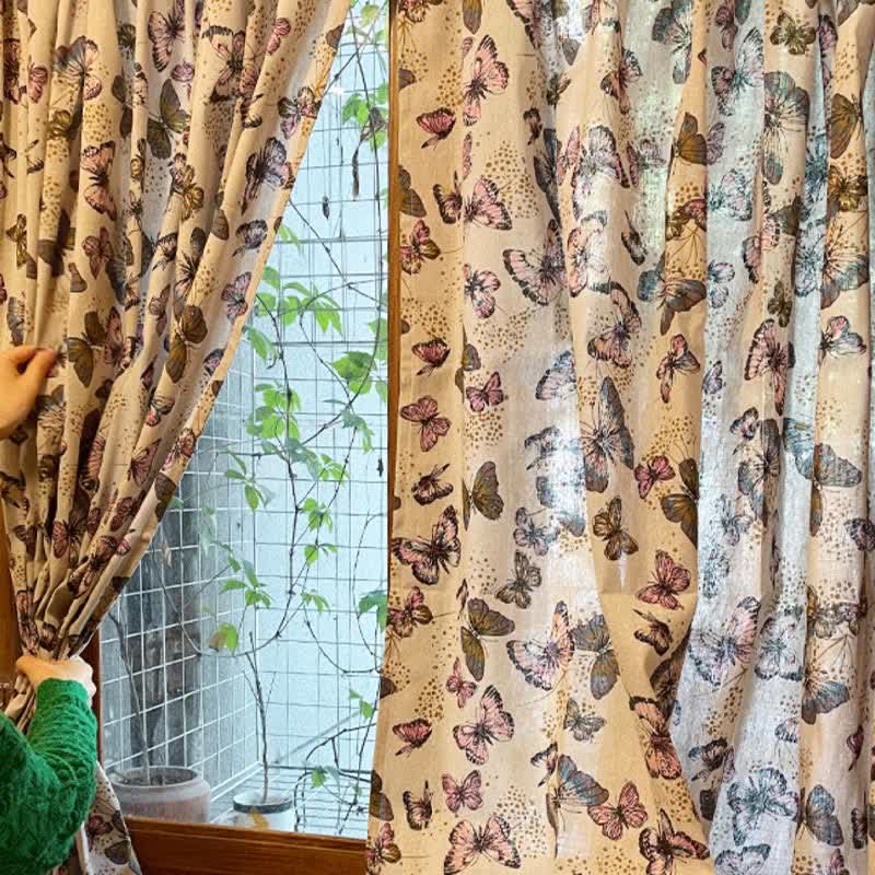 Rustic Butterfly Printed Cotton Linen Curtain - image 1