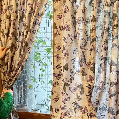 Rustic Butterfly Printed Cotton Linen Curtain - image 1