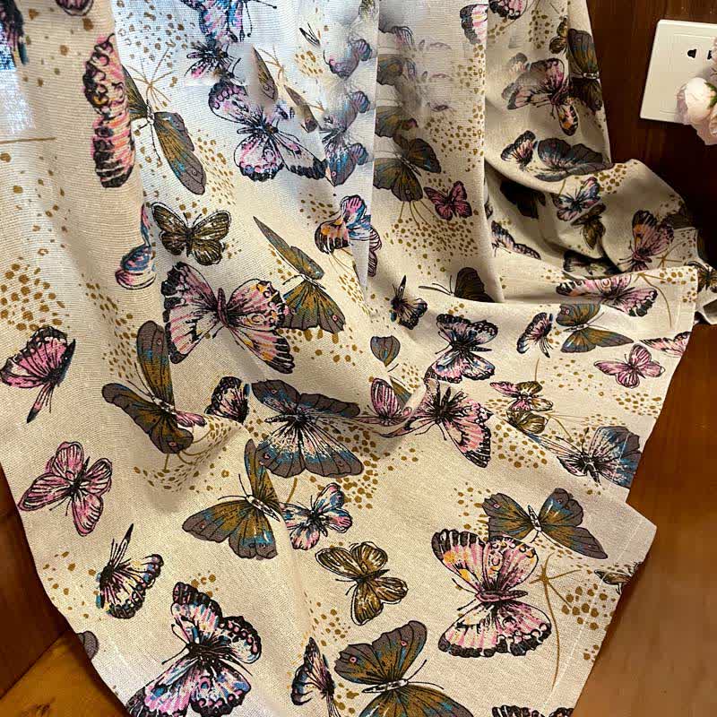 Rustic Butterfly Printed Cotton Linen Curtain - image 4