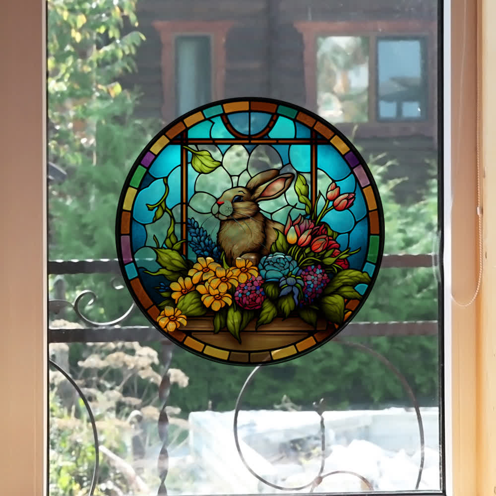 Floral Easter Bunny Stained Static Window Sticker - image 2