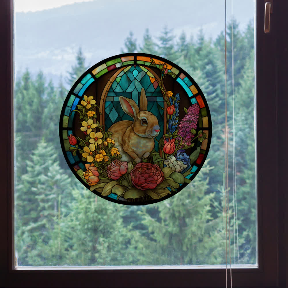 Floral Easter Bunny Stained Static Window Sticker - image 8