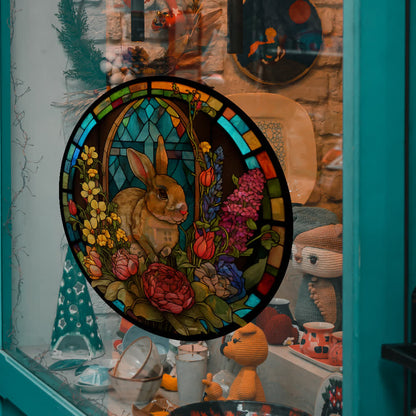 Floral Easter Bunny Stained Static Window Sticker - image 11