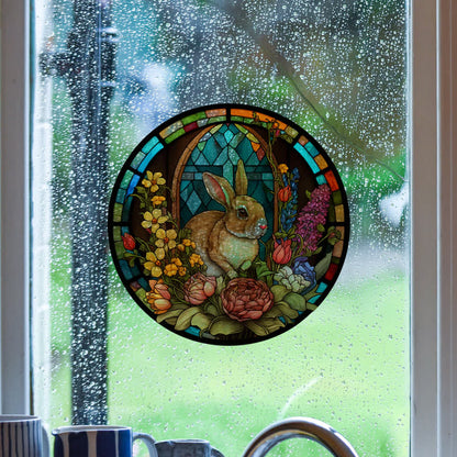 Floral Easter Bunny Stained Static Window Sticker - image 7