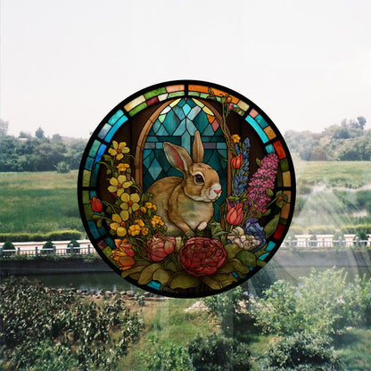 Floral Easter Bunny Stained Static Window Sticker - image 12