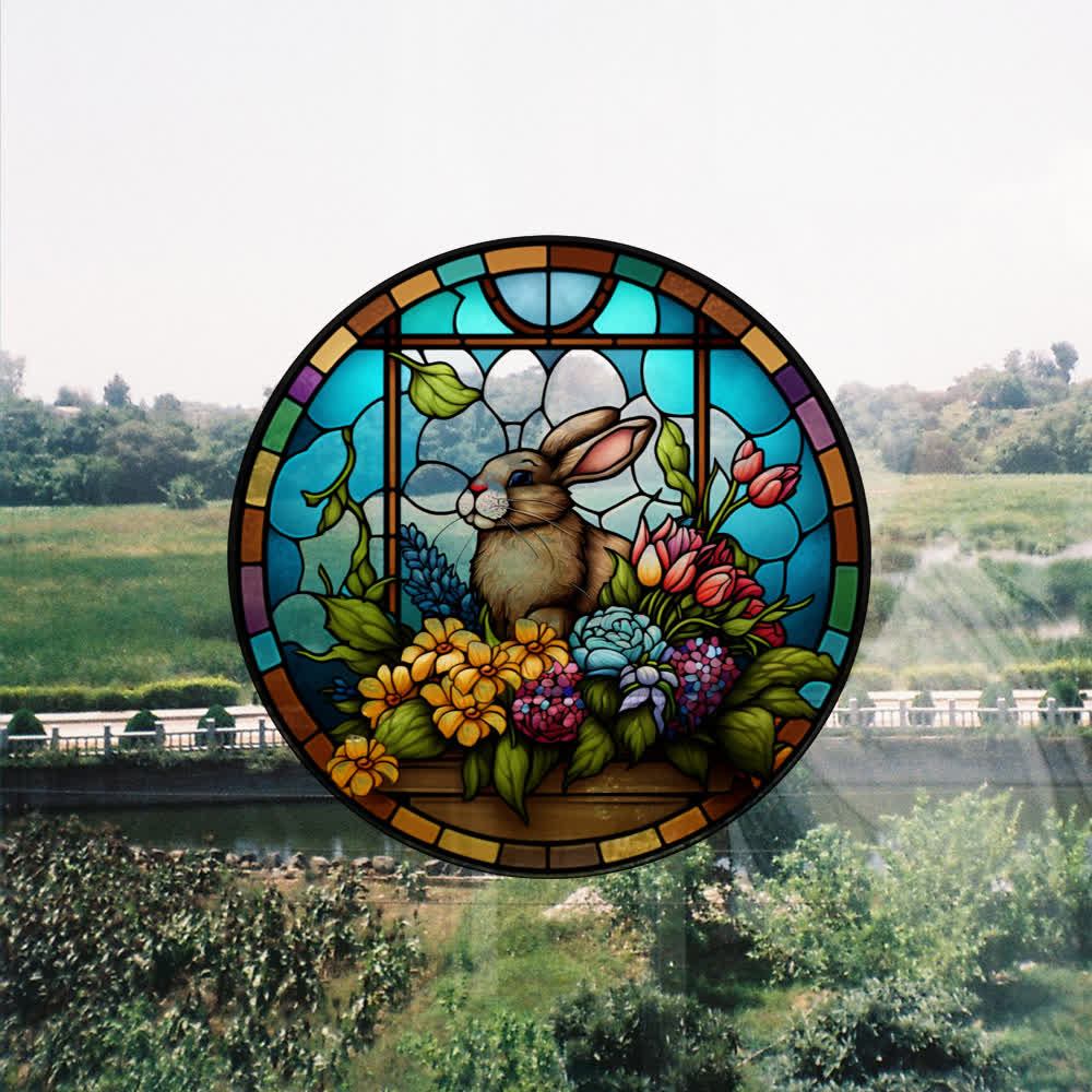 Floral Easter Bunny Stained Static Window Sticker - image 3