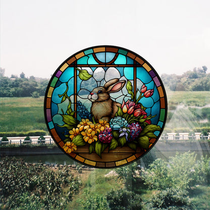 Floral Easter Bunny Stained Static Window Sticker - image 3
