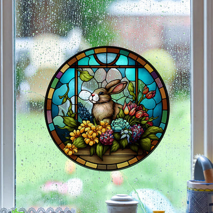 Floral Easter Bunny Stained Static Window Sticker - image 1