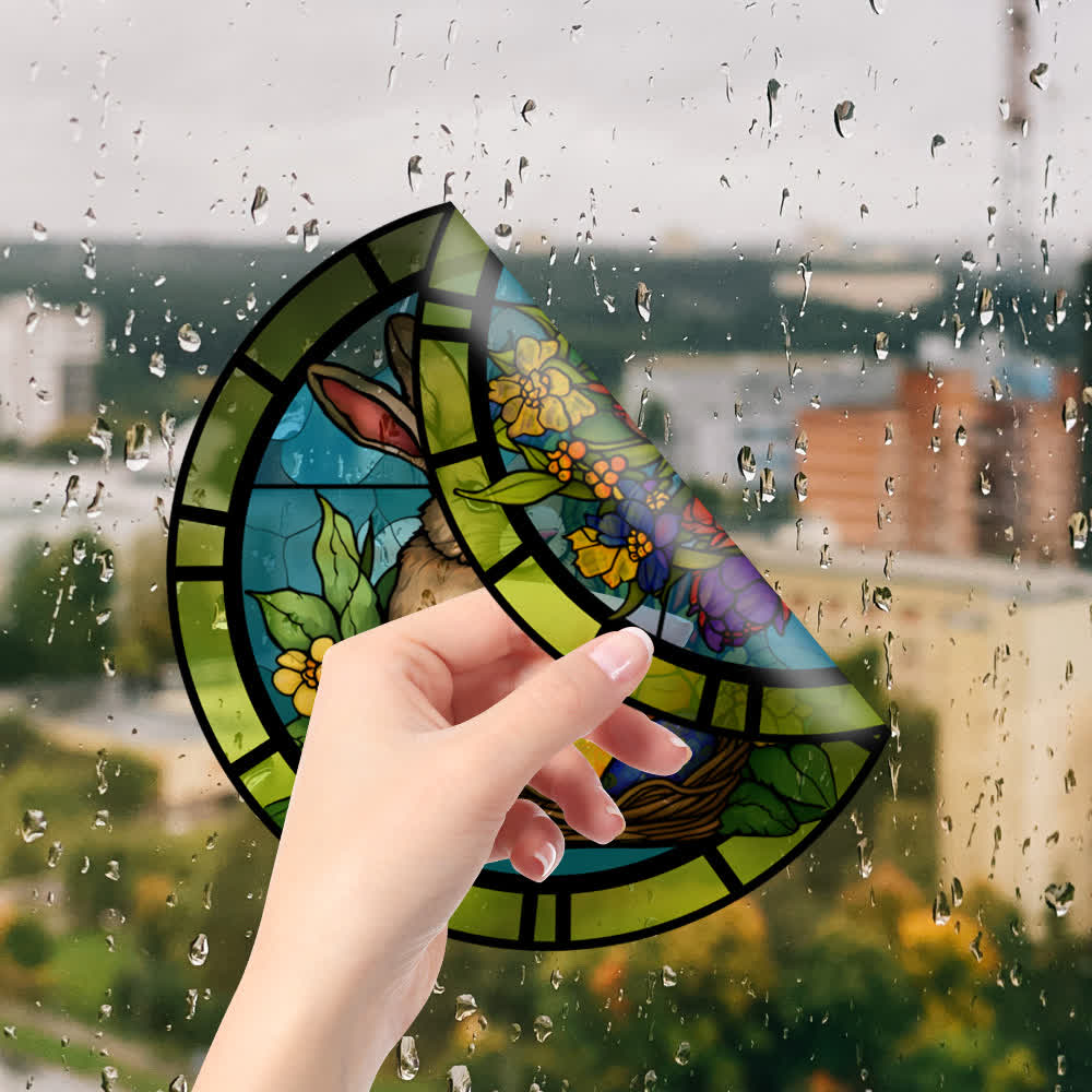 Removable Easter Bunny Stained Static Window Sticker - image 4