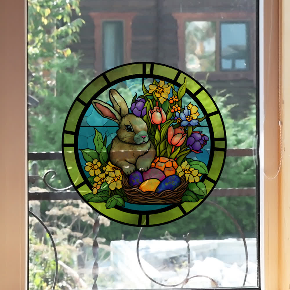 Removable Easter Bunny Stained Static Window Sticker - image 2