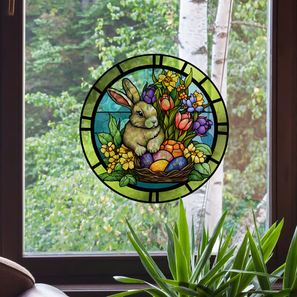 Removable Easter Bunny Stained Static Window Sticker - A - 8PCS - 10" x 10" - image 0