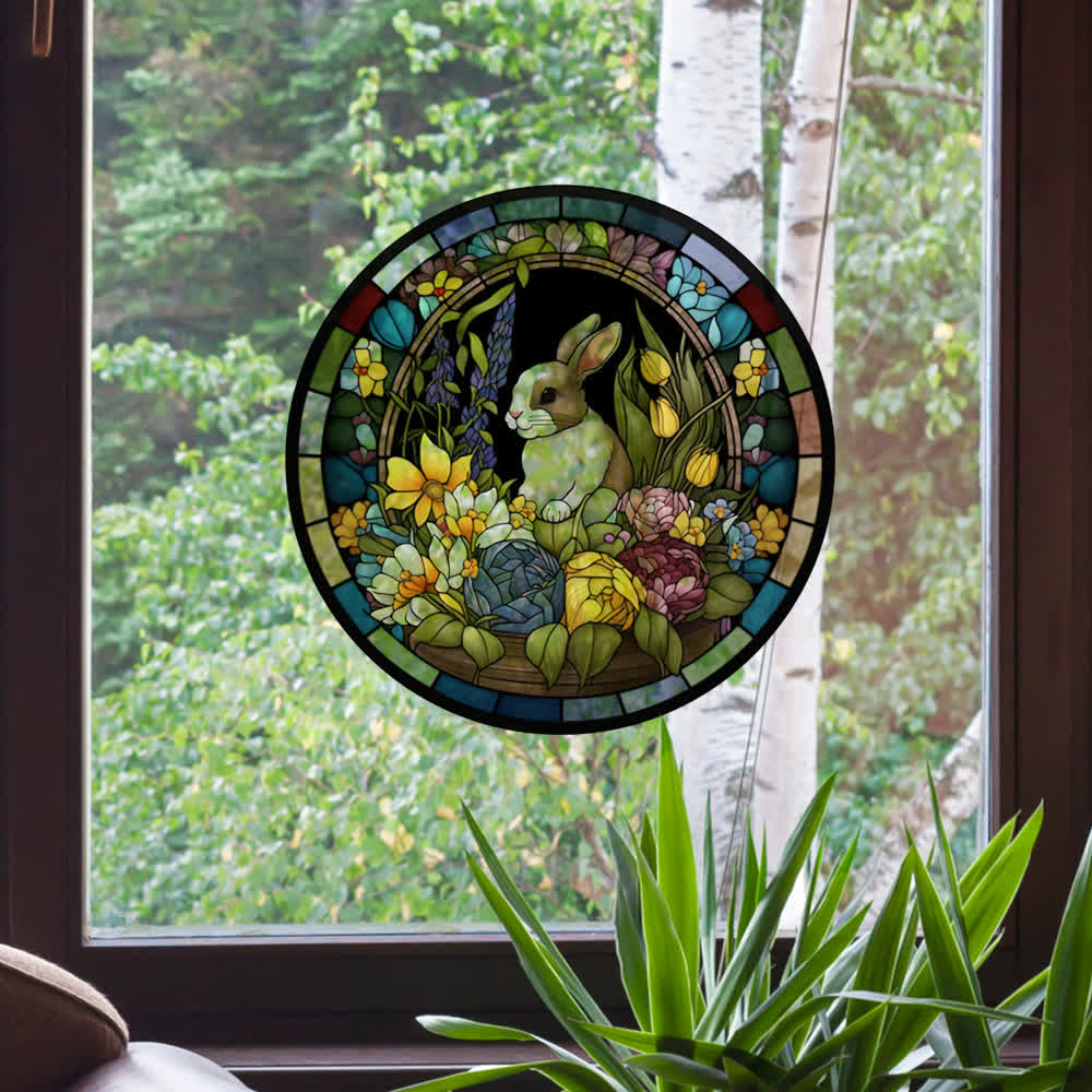 Removable Easter Bunny Stained Static Window Sticker - B - 8PCS - 10" x 10" - image 6