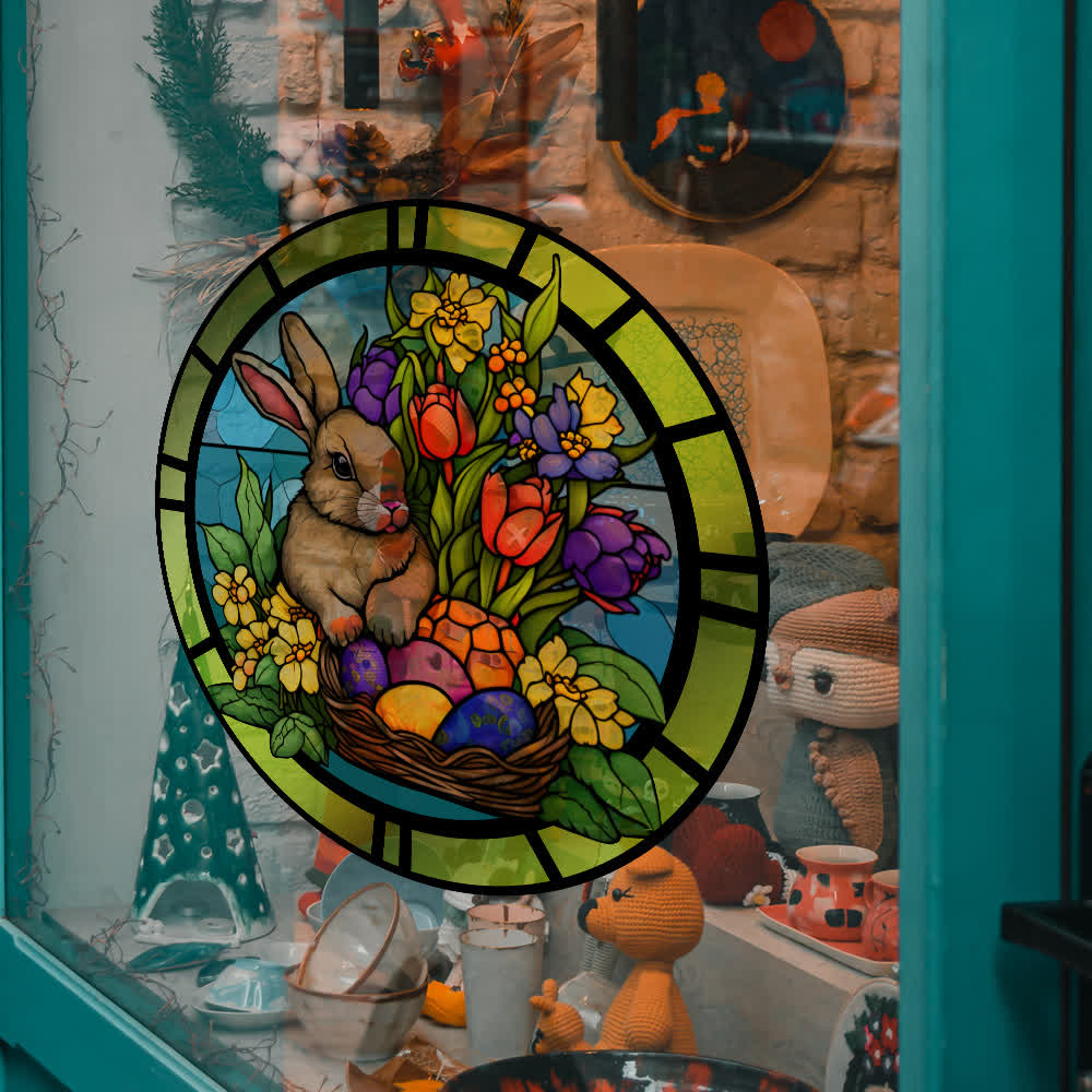 Removable Easter Bunny Stained Static Window Sticker - image 10