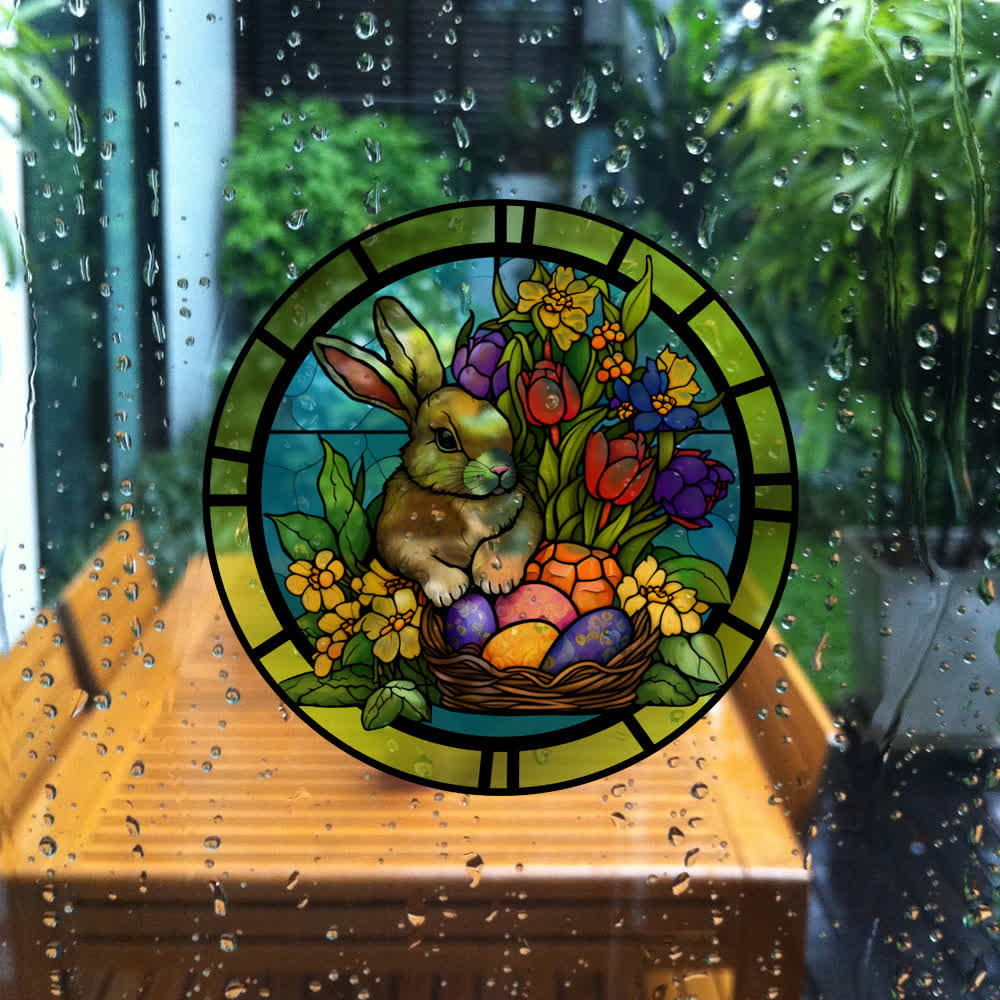 Removable Easter Bunny Stained Static Window Sticker - image 3