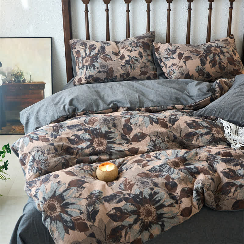 Yarn-dyed Gauze Jacquard Floral Cotton Bedding Set (4PCS) - King - image 0