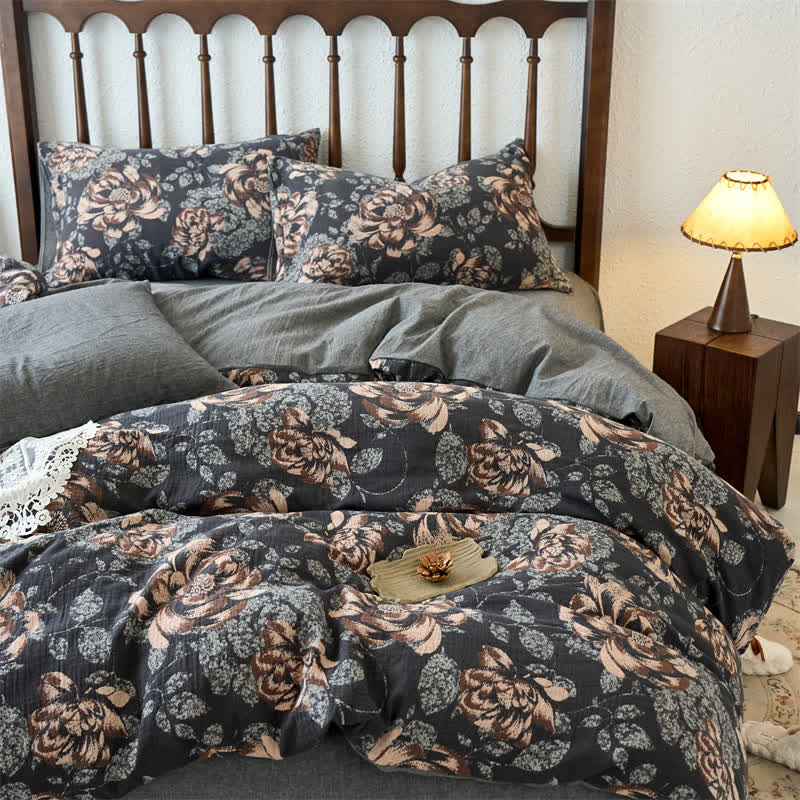 Retro Cotton Gauze Jacquard Floral Bedding Set(4PCS) - image 2