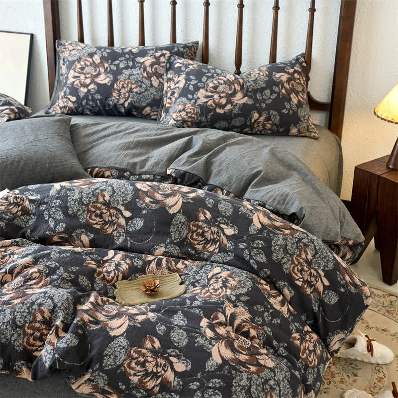 Retro Cotton Gauze Jacquard Floral Bedding Set(4PCS) - image 3