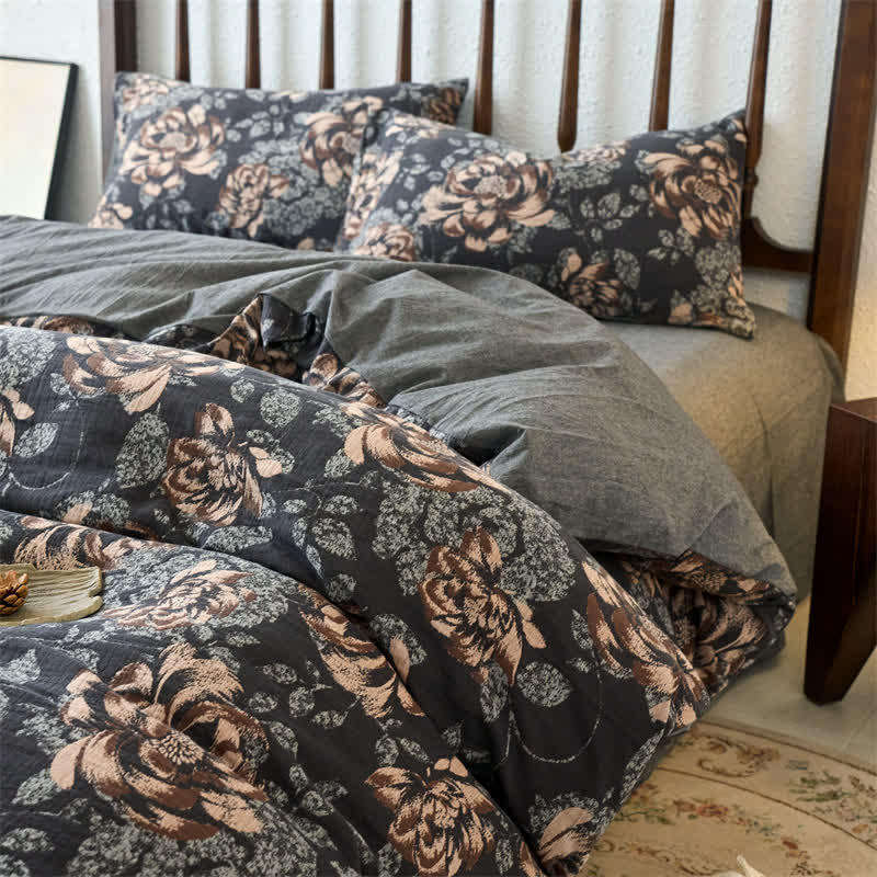 Retro Cotton Gauze Jacquard Floral Bedding Set(4PCS) - image 1