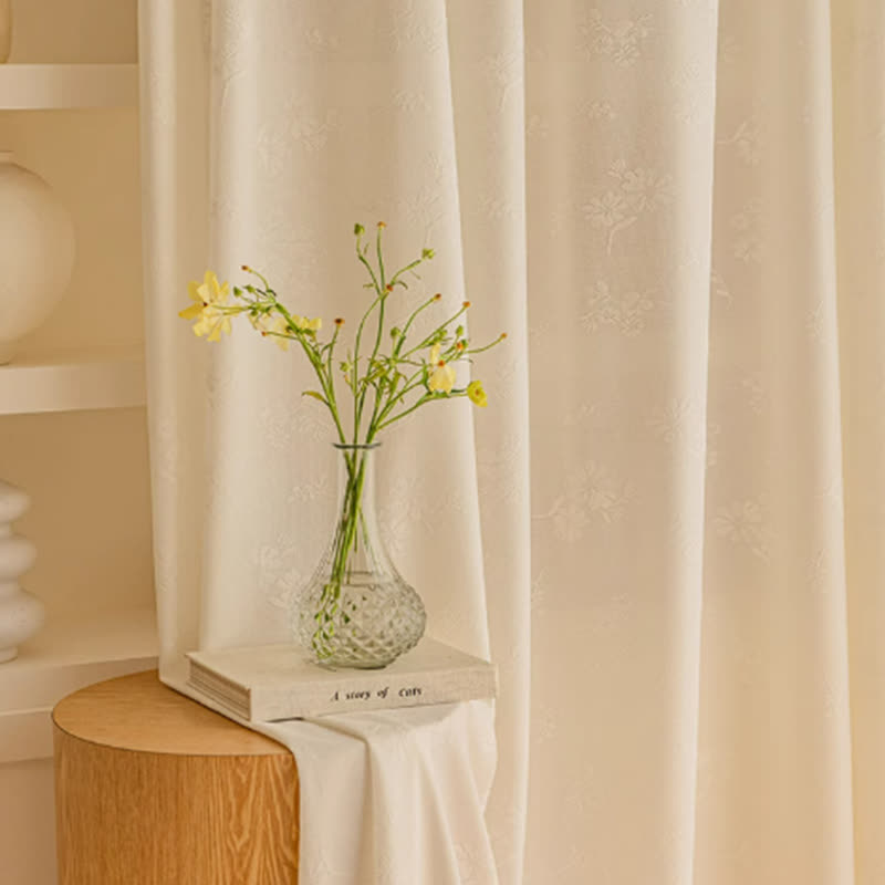 French Jacquard Floral Sheer Curtain - A-Cream - Hook - 99"W x 107"L - image 1