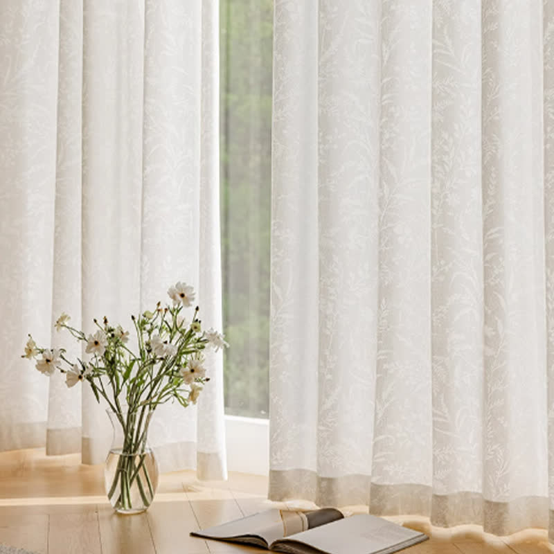 French Jacquard Floral Sheer Curtain - B-White - Hook - 99"W x 107"L - image 9