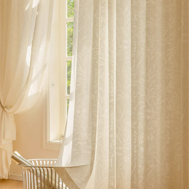 French Jacquard Floral Sheer Curtain - B-Cream - Hook - 99"W x 107"L - image 6