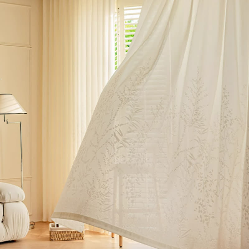 French Jacquard Floral Sheer Curtain - D-Cream - Hook - 99"W x 107"L - image 13