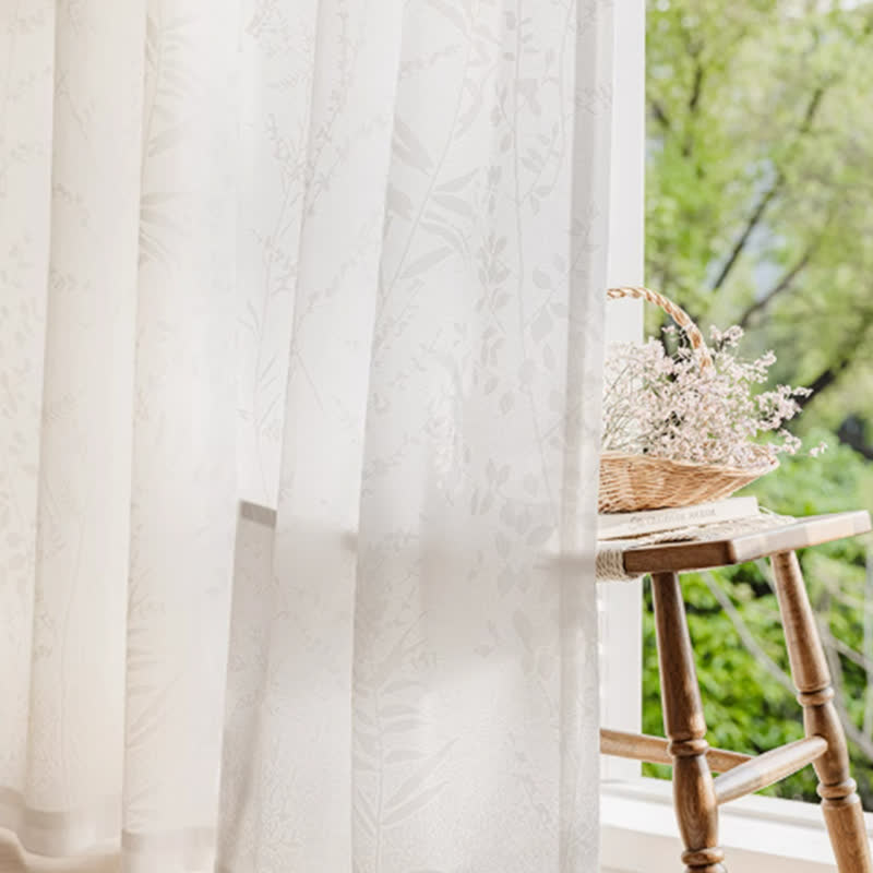 French Jacquard Floral Sheer Curtain - D-White - Hook - 99"W x 107"L - image 14