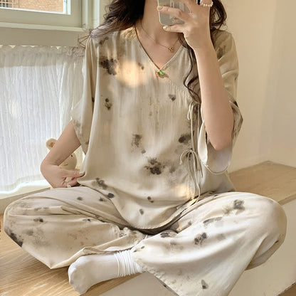 Branch Splash Ink Mid Sleeve Loungewear Set - Apricot - 1PC - XXL - image 9