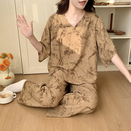 Branch Splash Ink Mid Sleeve Loungewear Set - Coffee - 1PC - XXL - image 0