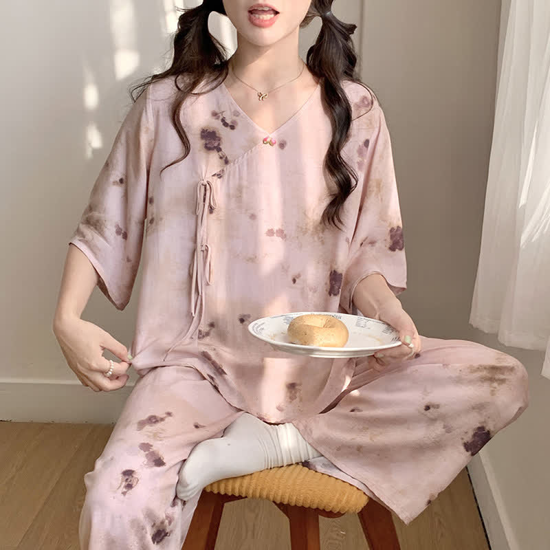 Branch Splash Ink Mid Sleeve Loungewear Set - Pink - 1PC - XXL - image 6