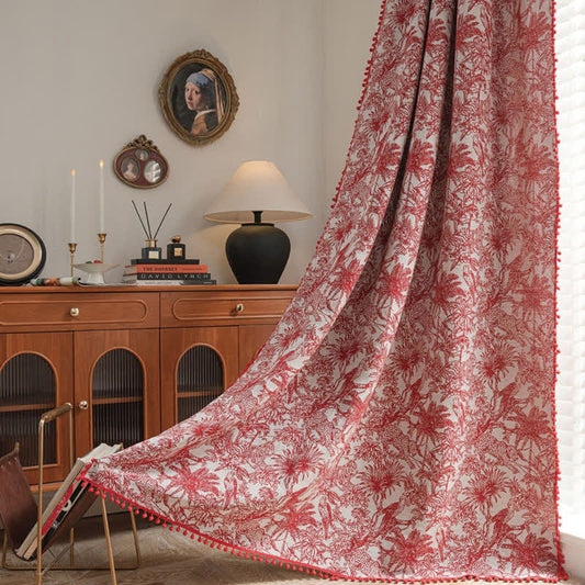 Jacquard Floral Semi-Blackout Tassel Curtain - image 0