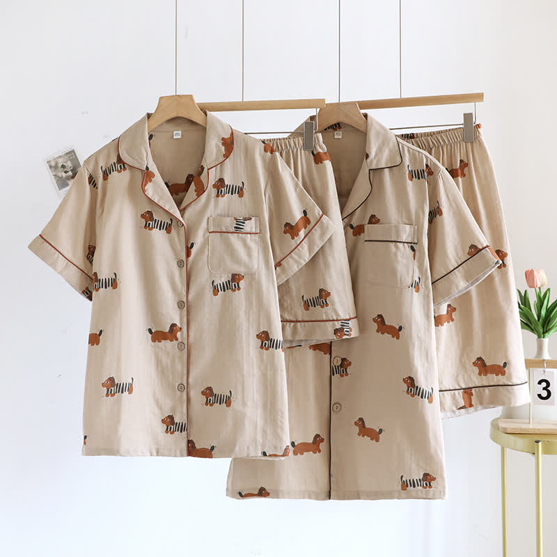 Cute Dachshund Couple Short-sleeve Pajama Set - image 0