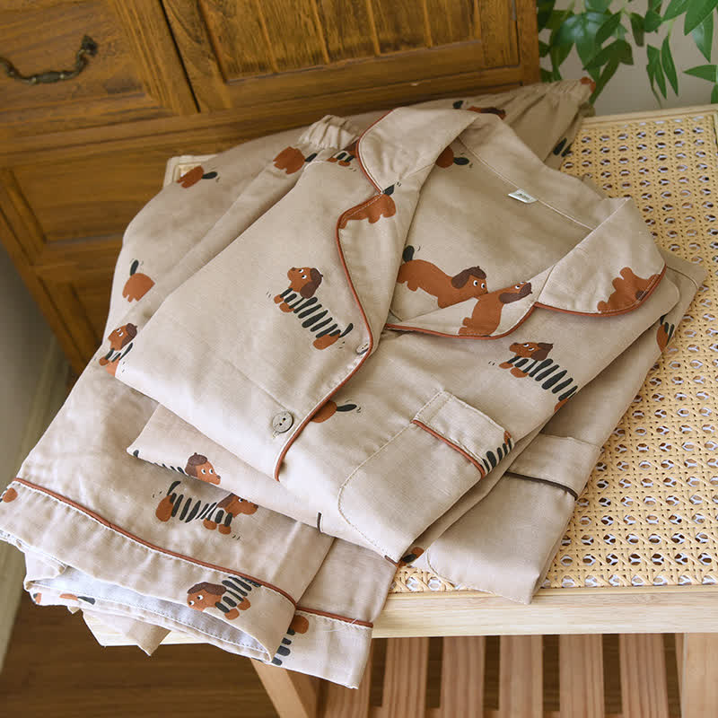 Cute Dachshund Couple Short-sleeve Pajama Set - image 1