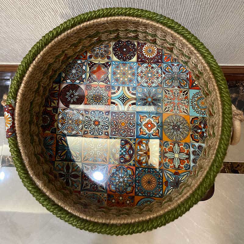 Natural Seagrass Woven Storage Basket - Green - 9.06"W x 9.06"L x 4.13"H - image 0