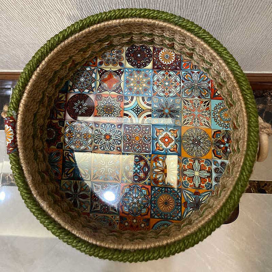 Natural Seagrass Woven Storage Basket - Green - 9.06"W x 9.06"L x 4.13"H - image 0