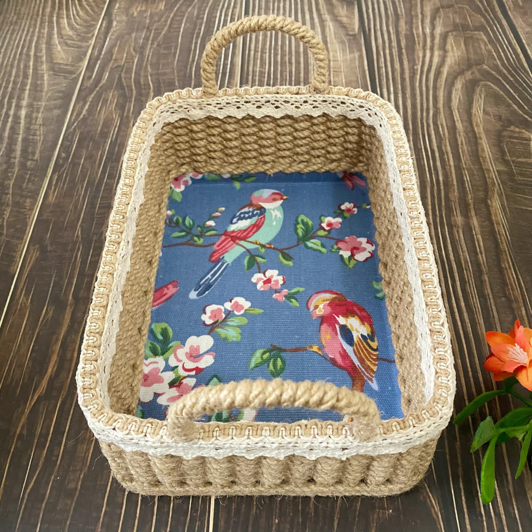 Retro Poetic Flower Bird Hand-Woven Storage Basket - image 1