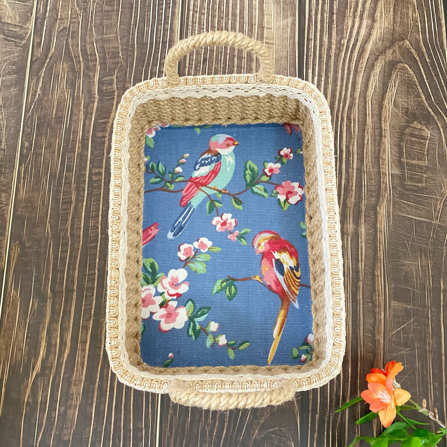 Retro Poetic Flower Bird Hand-Woven Storage Basket - image 2