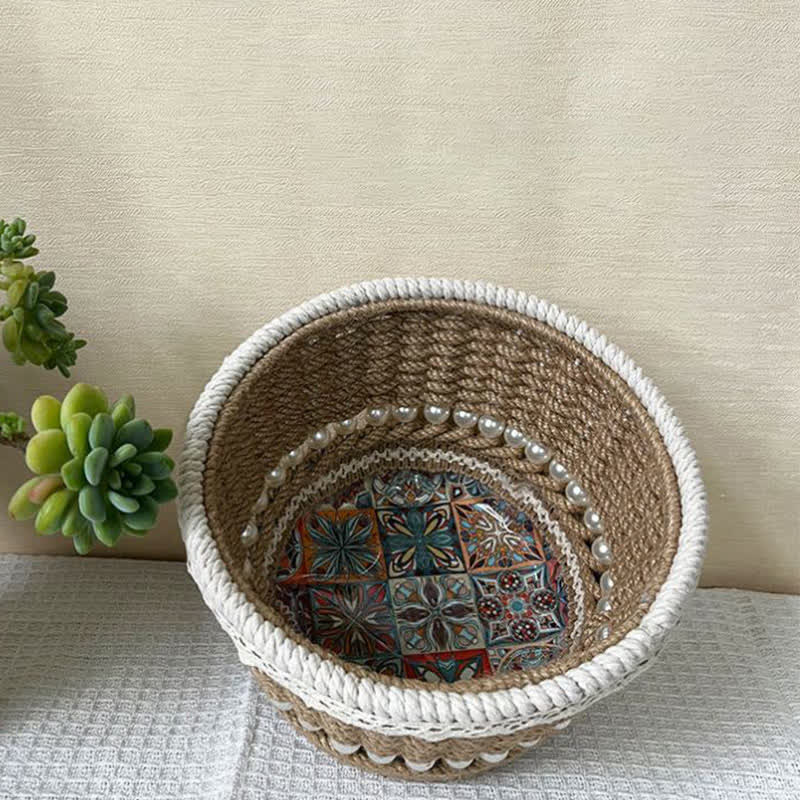 Hand-Woven Lace Pearl Storage Basket - 7.09"W x 7.09"L x 4.92"H - image 0