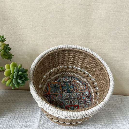 Hand-Woven Lace Pearl Storage Basket - 7.09"W x 7.09"L x 4.92"H - image 0