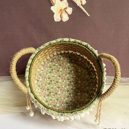 Hand-Woven Rustic Floral Lace Pearl Storage Basket - image 1