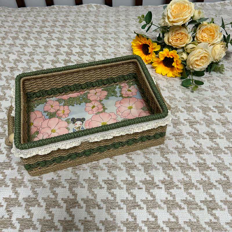 Rustic Hand-Woven Jacquard Storage Basket - A - 11.42"W x 6.30"L x 4.33"H - image 0