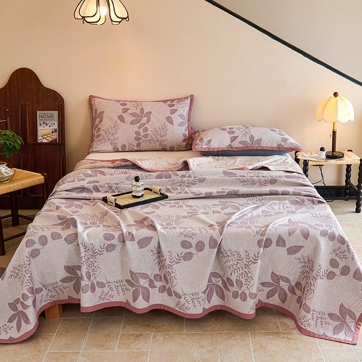 Pure Cotton Lightweight Rural Soft Quilt - Gray Pink - Quilt with 2PCS Pillowcases - King - image 0