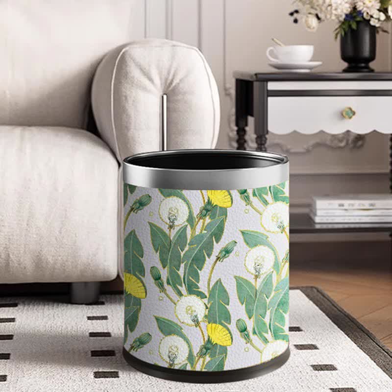 Rural Dandelion Durable Large Capacity Trash Can - Standard-Silver Circle - 9"W x 9"L x 10"H - image 2